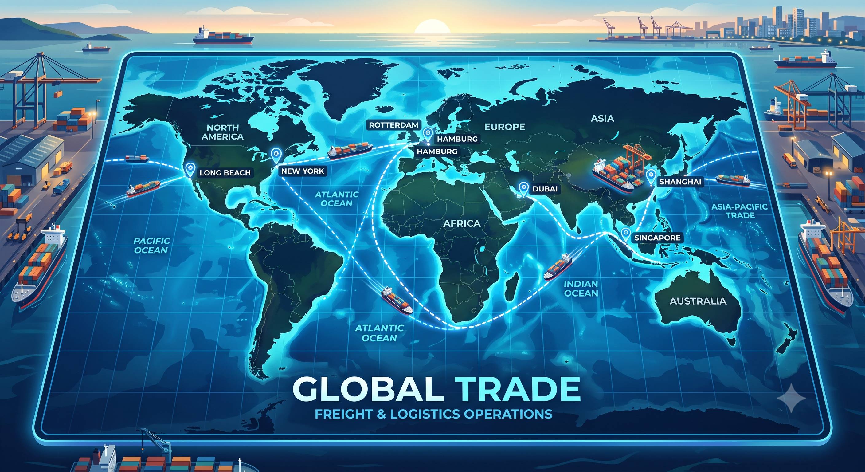 Freight forwarding warehouse floor with cargo staged for air, sea and road dispatch