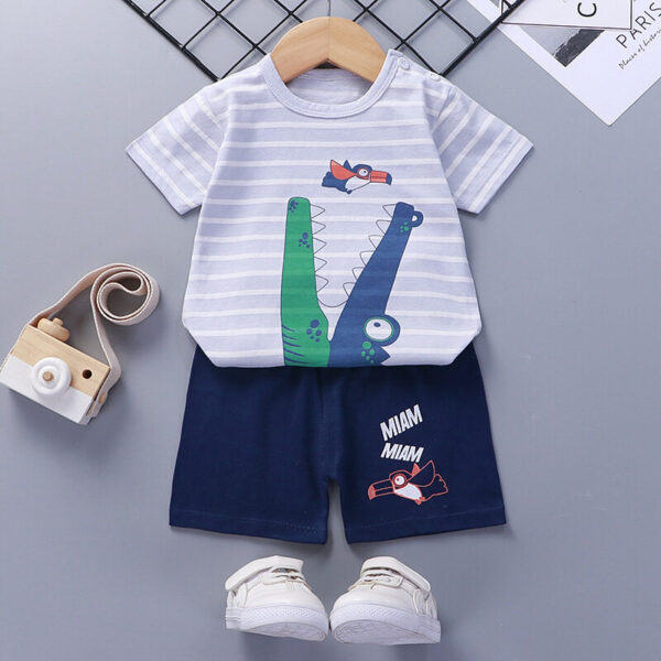 BOYS HALF SLEEVE T - SHRT WITH AOP AND PANEL PRINT AND SHORTS SET