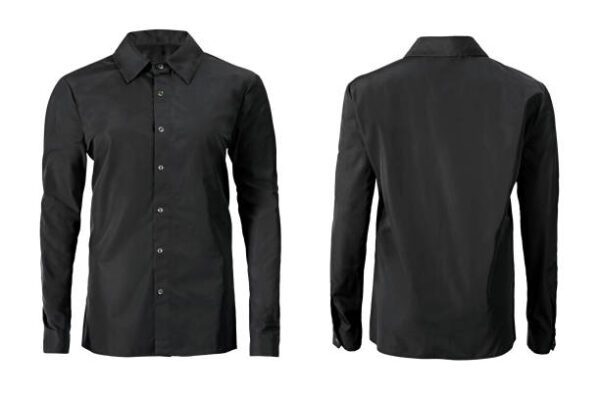 Black color formal shirt with button down collar isolated on white